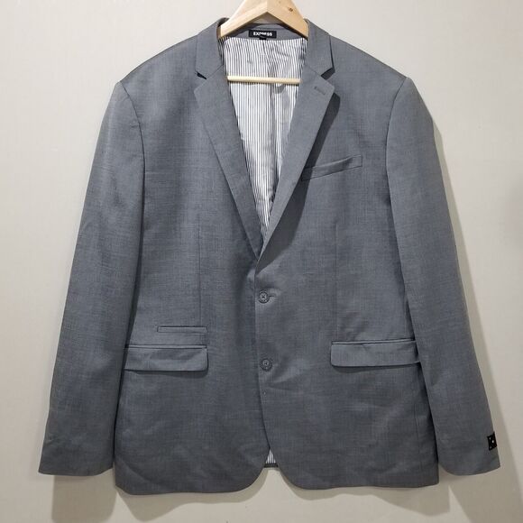 NEW EXPRESS $298 SOLID GRAY SLIM WOOL BLEND MODERN TECH SUIT JACKET SZ 46L - Picture 2 of 10